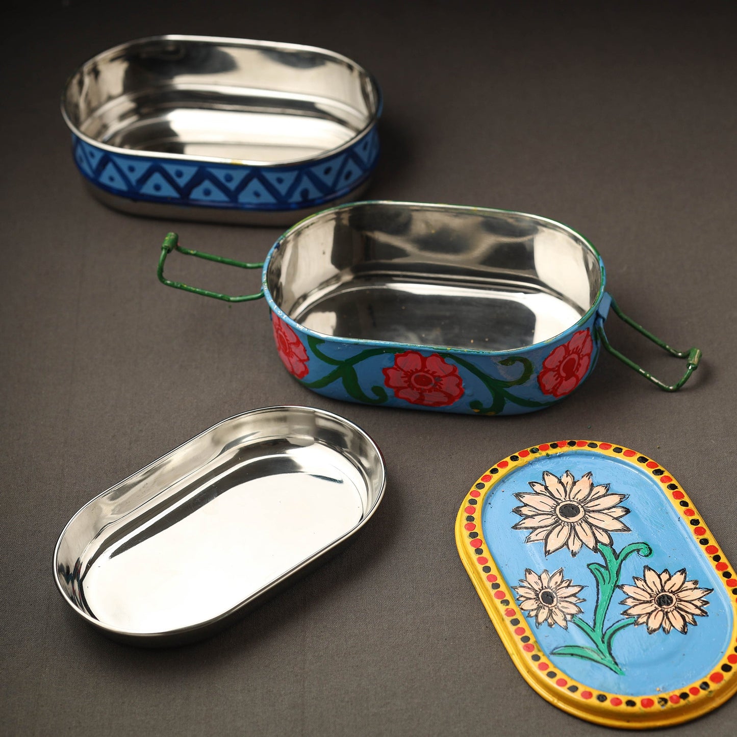 Buy Kavad Handpainted Stainless Steel 2 Tier Capsule Shape Lunch Box (6 X 4 in) 02 Online at iTokri.com