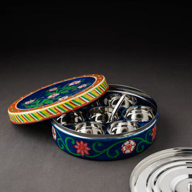  Blue Kavad Handpainted Stainless Steel Masala Box 