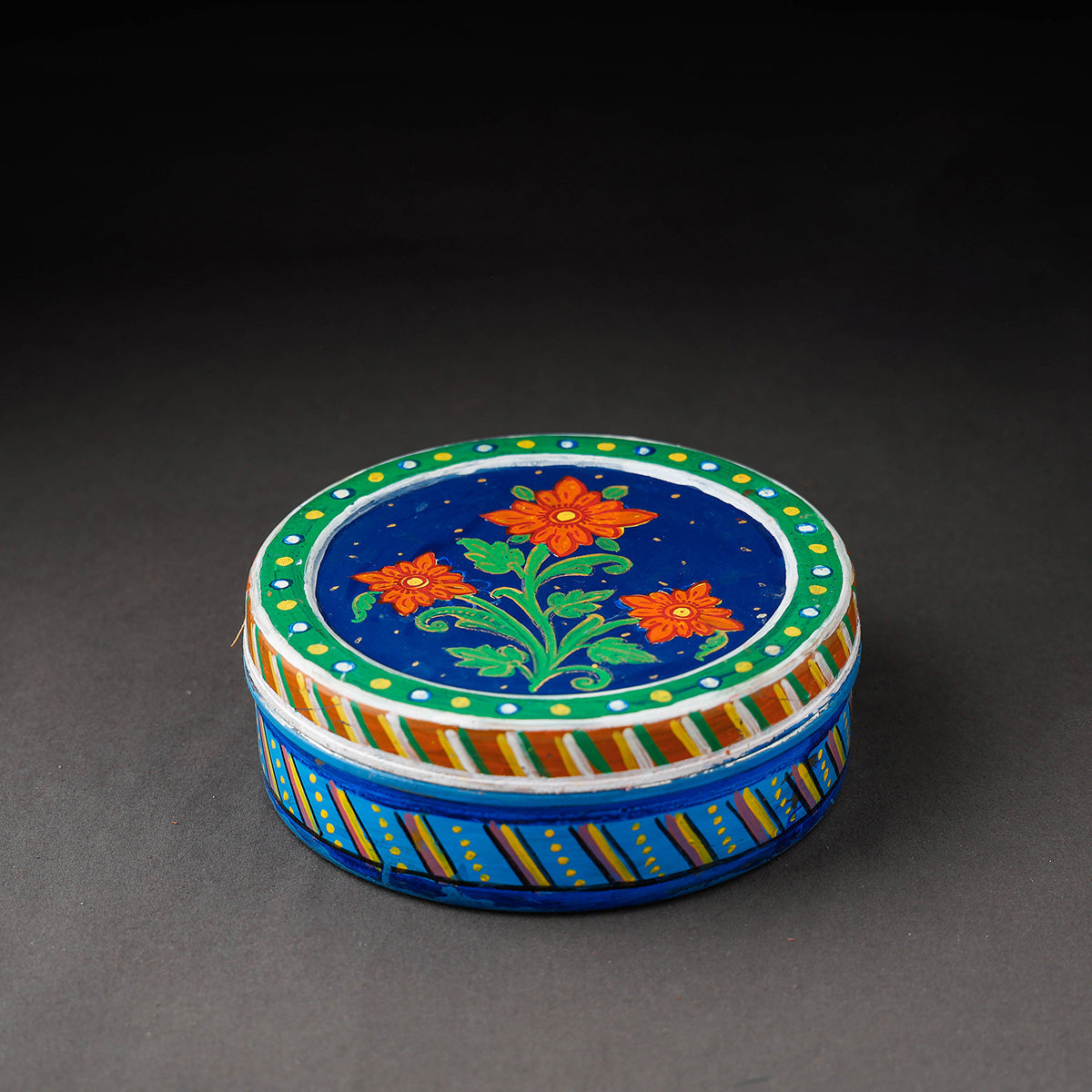  Kavad Handpainted Stainless Steel Blue Masala Box