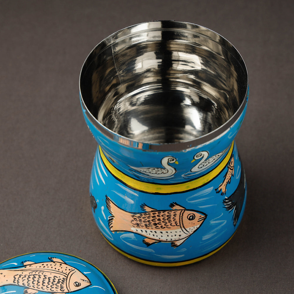 Blue Kavad Handpainted Stainless Steel Multi Utility Canister