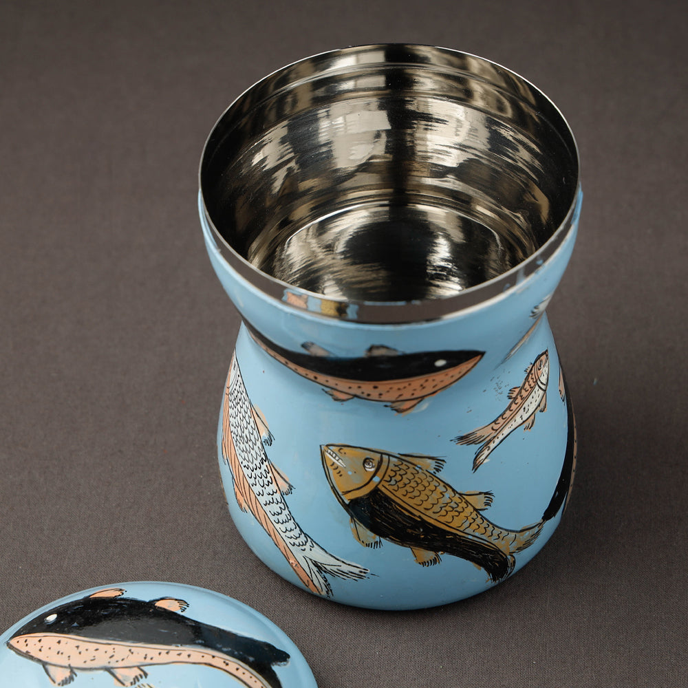 Blue Kavad Handpainted Stainless Steel Multi Utility Canister