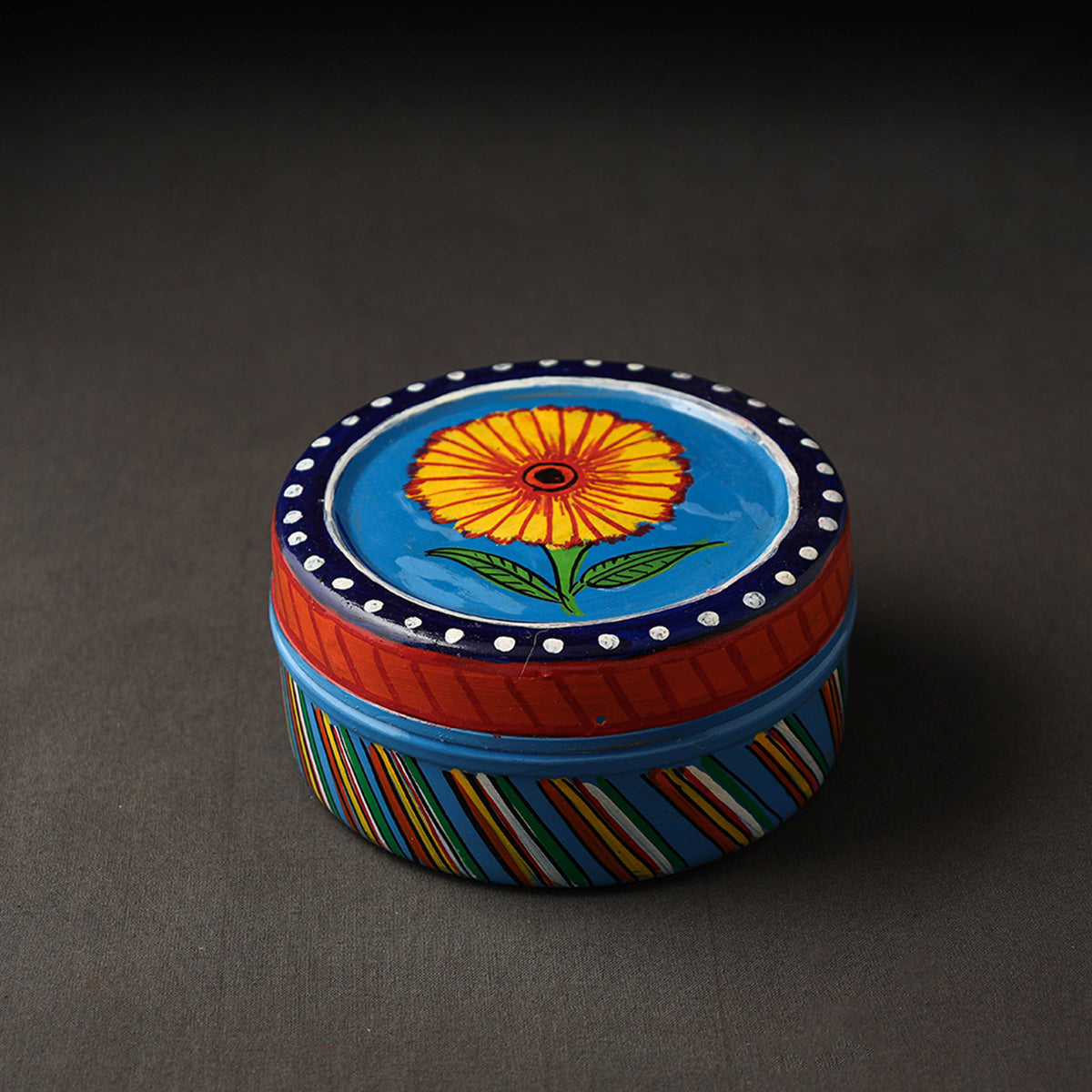 Blue Kavad Handpainted Stainless Steel Multi Utility Container