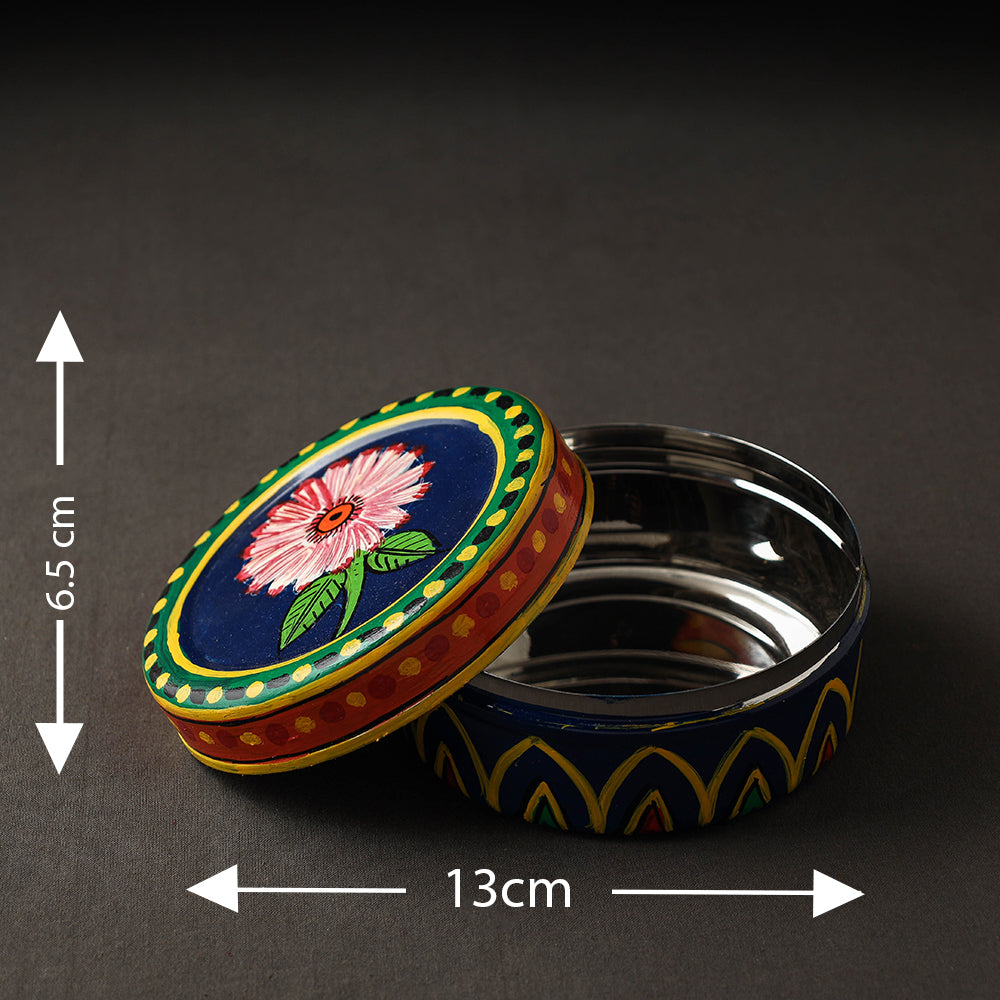 Blue Kavad Handpainted Stainless Steel Multi Utility Container