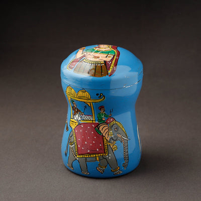 Blue Kavad Handpainted Stainless Steel Multi Utility Canister