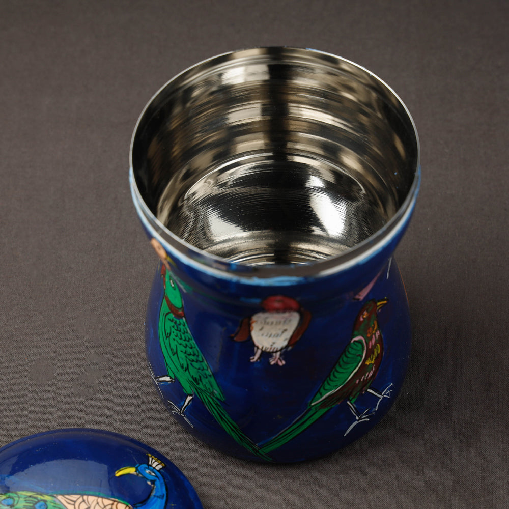 Blue Kavad Handpainted Stainless Steel Multi Utility Canister