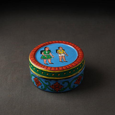 Blue Kavad Handpainted Stainless Steel Multi Utility Container