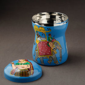 Blue Kavad Handpainted Stainless Steel Multi Utility Canister