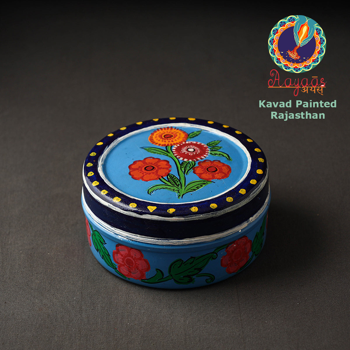 Blue Kavad Handpainted Stainless Steel Multi Utility Container