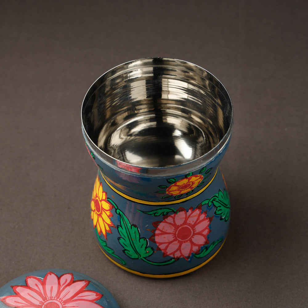 Blue Kavad Handpainted Stainless Steel Multi Utility Canister