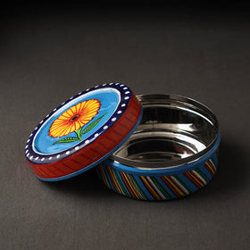 Blue Kavad Handpainted Stainless Steel Multi Utility Container