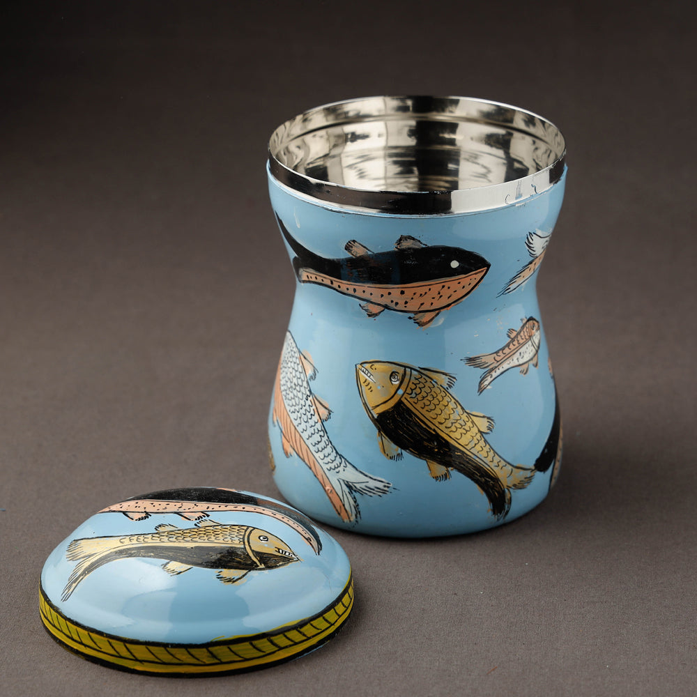 Blue Kavad Handpainted Stainless Steel Multi Utility Canister