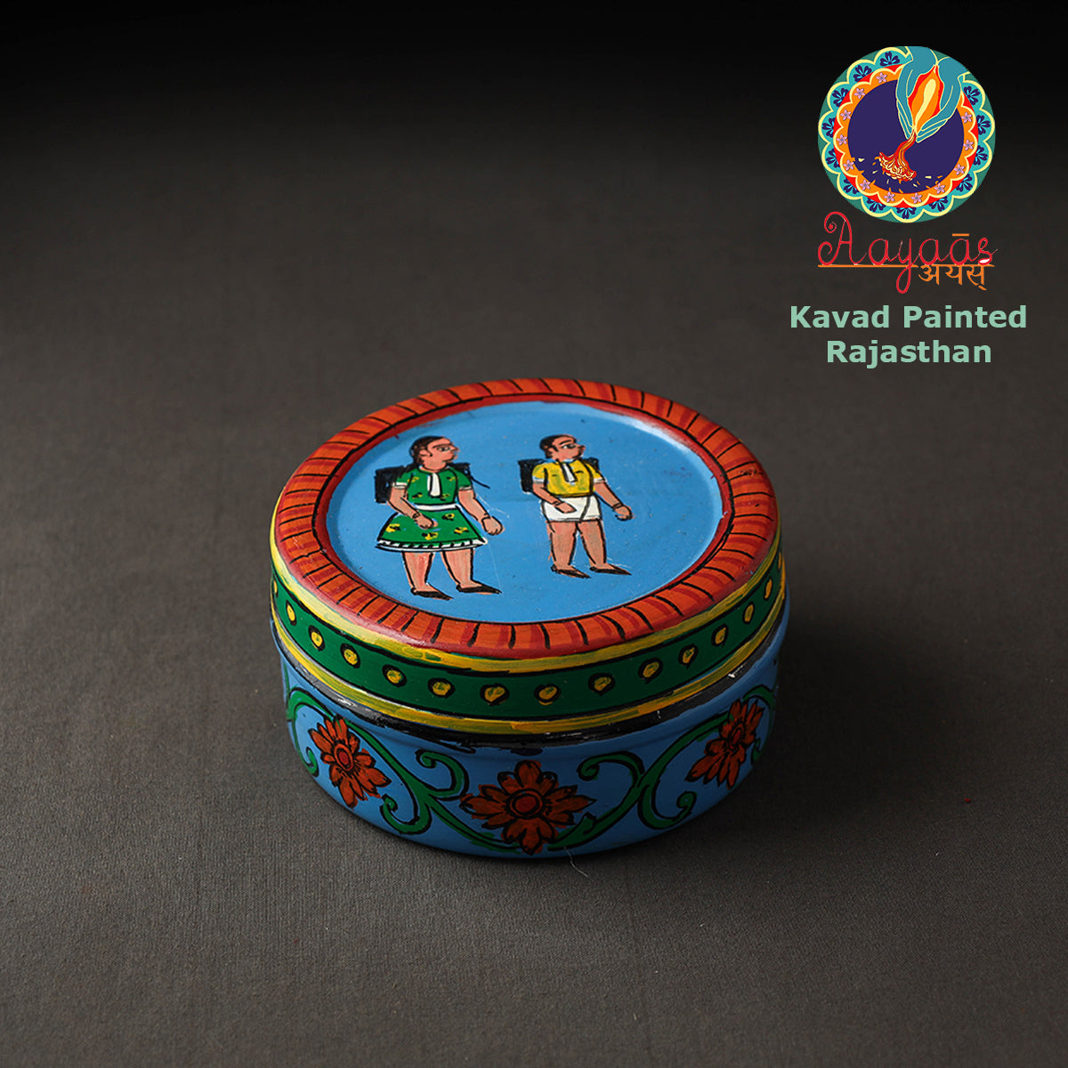 Blue Kavad Handpainted Stainless Steel Multi Utility Container