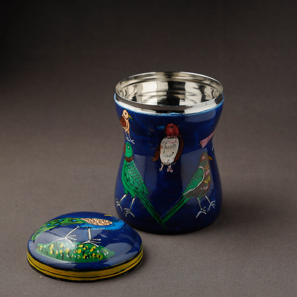 Blue Kavad Handpainted Stainless Steel Multi Utility Canister