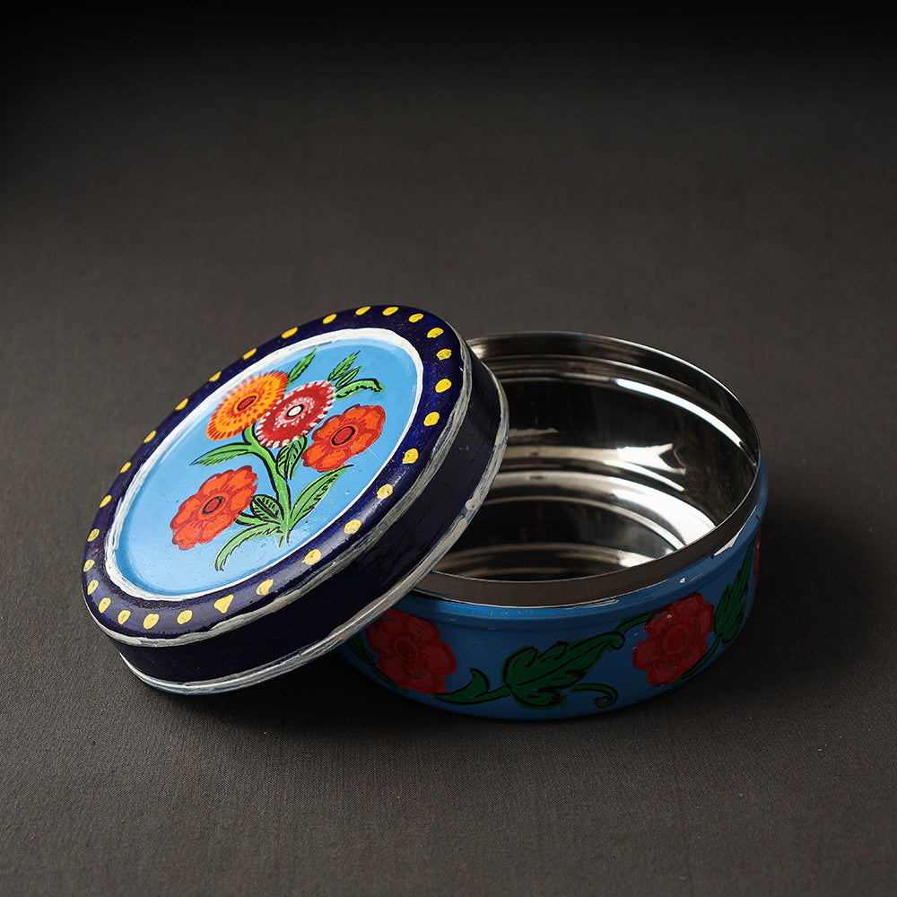 Blue Kavad Handpainted Stainless Steel Multi Utility Container