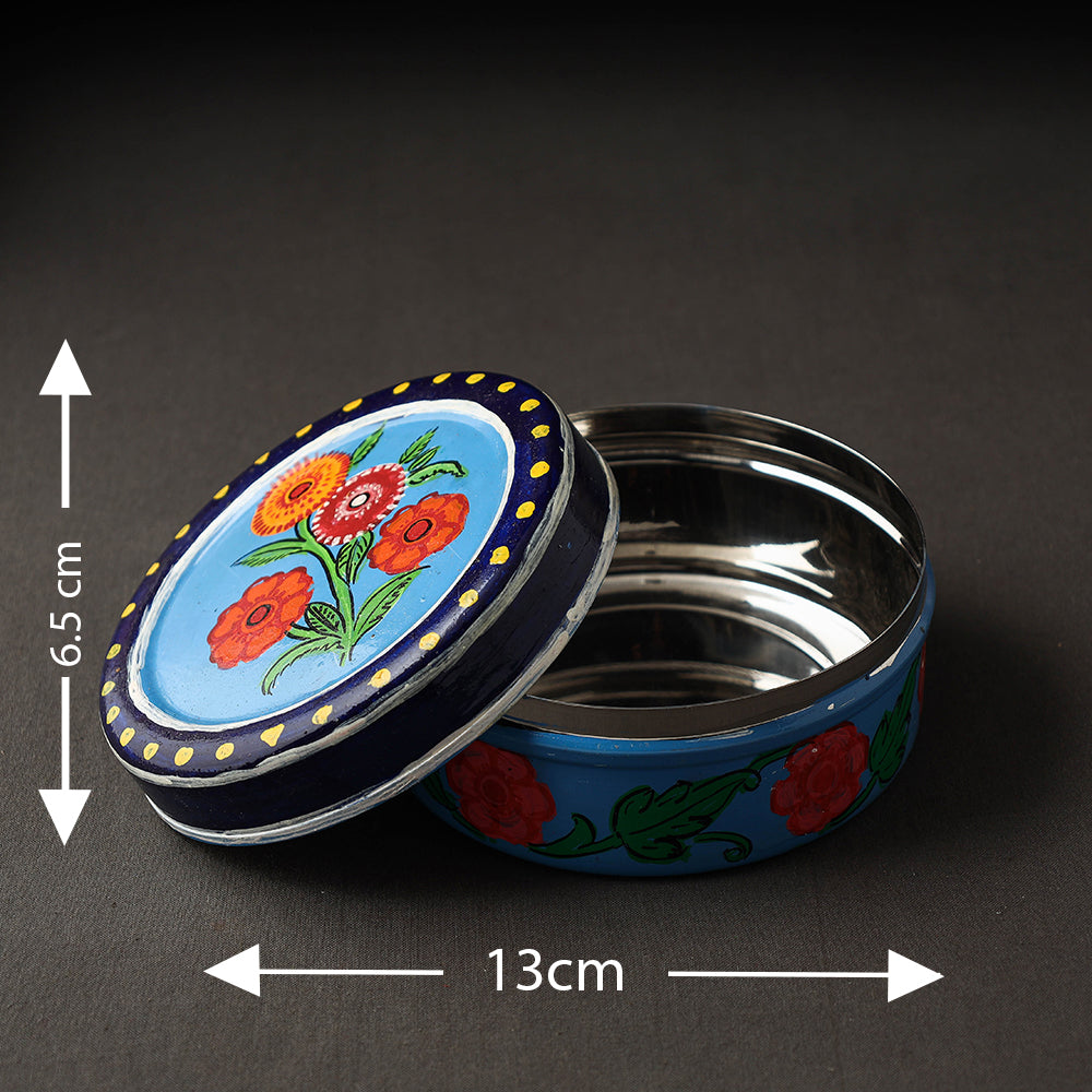 Blue Kavad Handpainted Stainless Steel Multi Utility Container