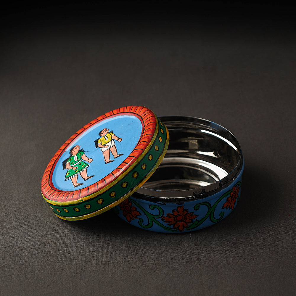 Blue Kavad Handpainted Stainless Steel Multi Utility Container