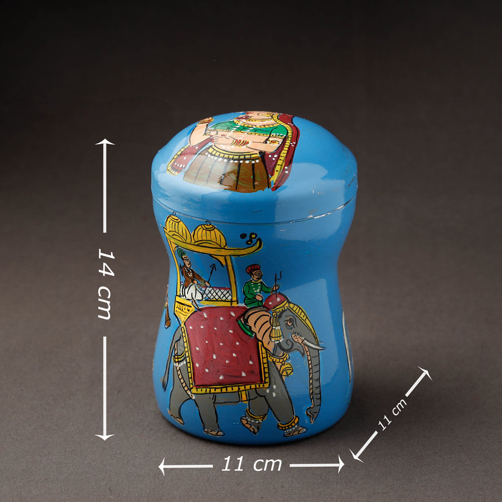 Blue Kavad Handpainted Stainless Steel Multi Utility Canister