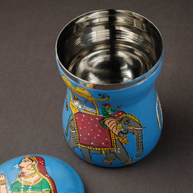 Blue Kavad Handpainted Stainless Steel Multi Utility Canister