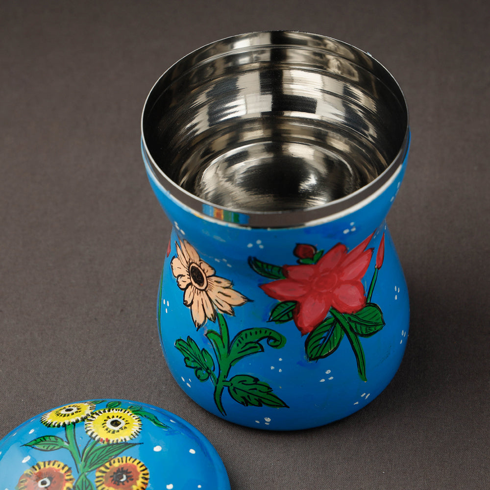 Blue Kavad Handpainted Stainless Steel Multi Utility Canister