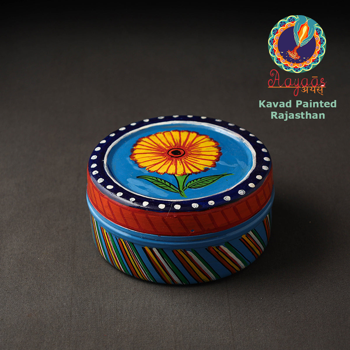 Blue Kavad Handpainted Stainless Steel Multi Utility Container