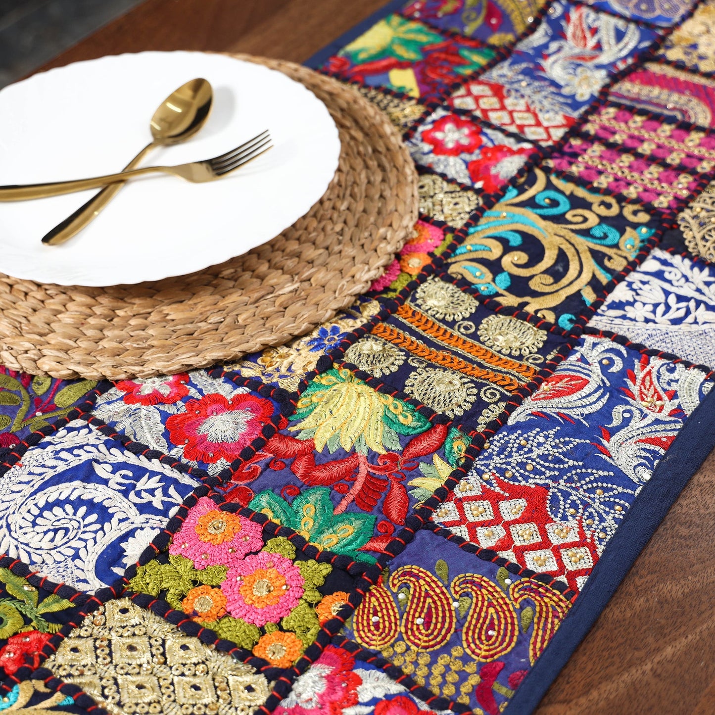 Khambadiya patchwork table runner (71 x 16 in) 10