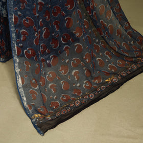 Blue - kota doria cotton bagru saree 13 - handcrafted
