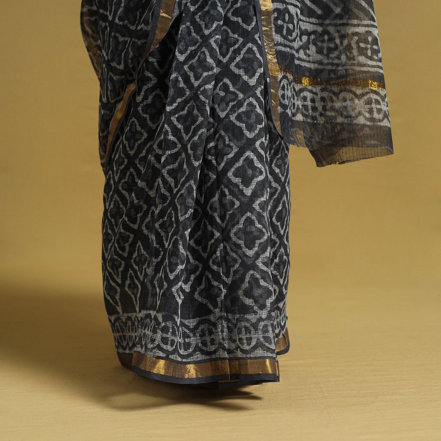 Blue - kota doria cotton bagru saree 20 - handcrafted