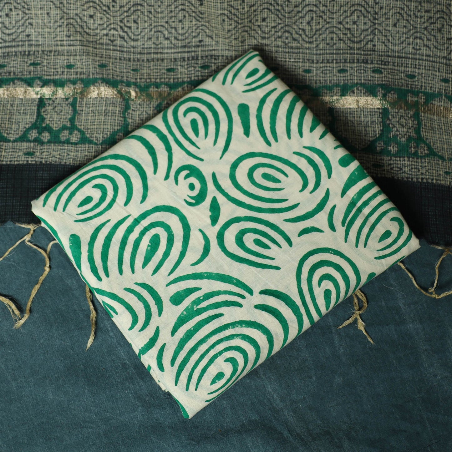 Kota doria cotton hand block bagru print 3pc unstitched