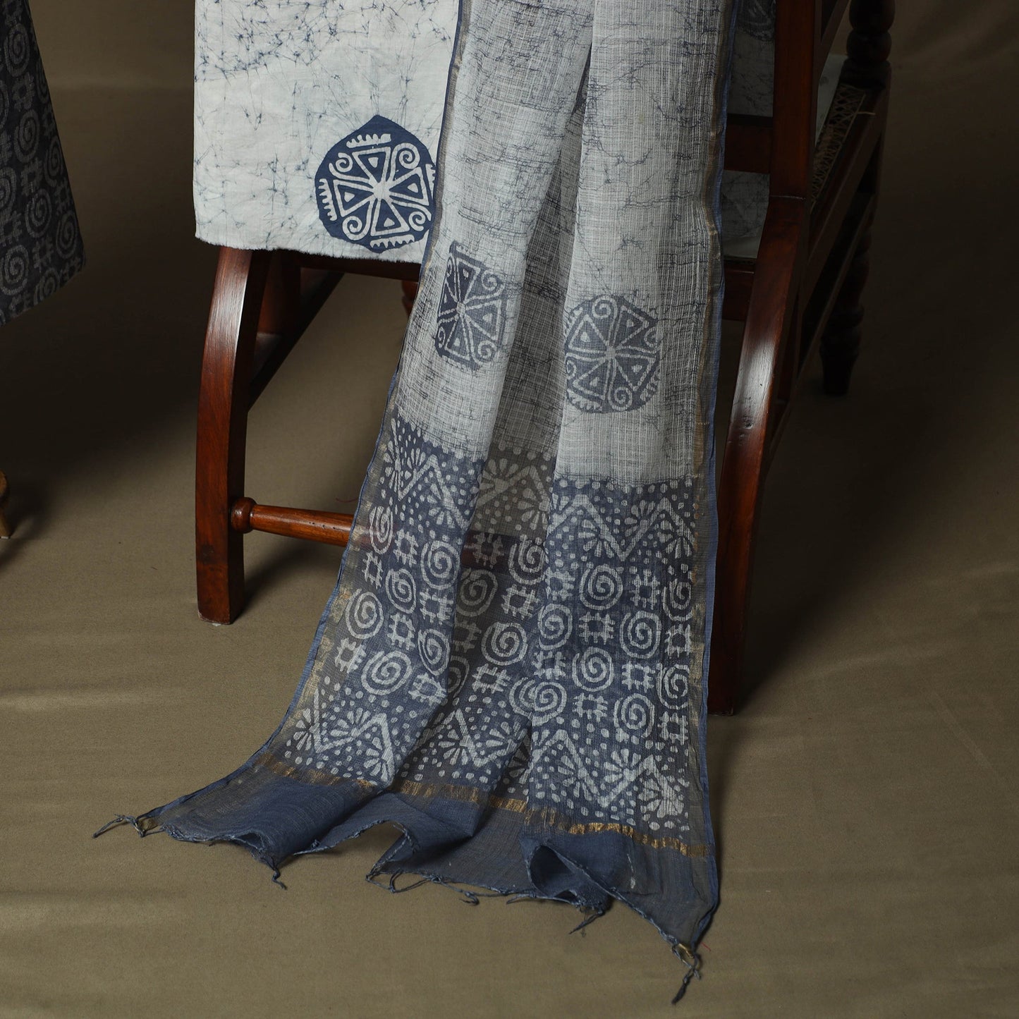 Kota doria cotton hand block batik print 3pc unstitched