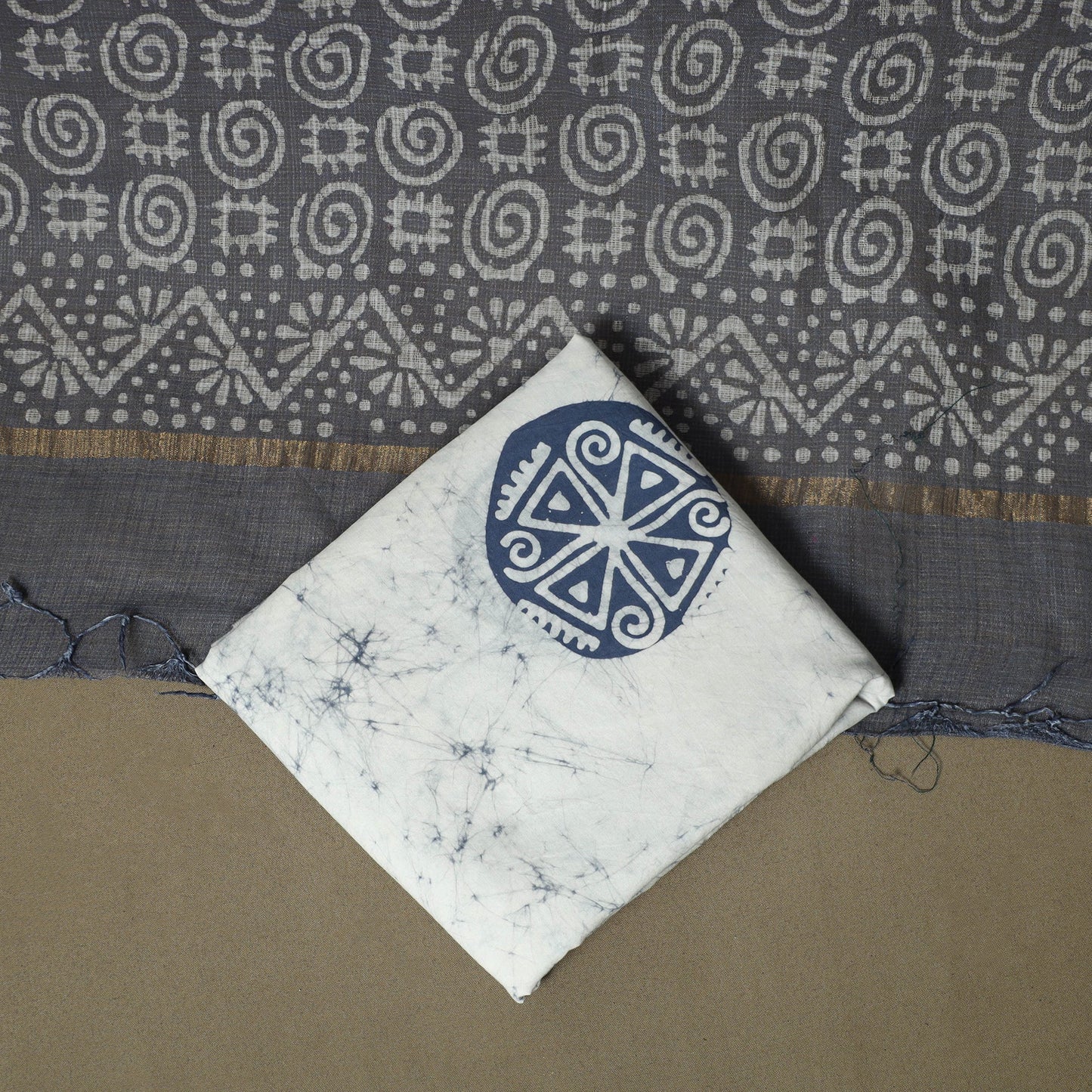 Kota doria cotton hand block batik print 3pc unstitched