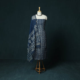 Blue - kota doria cotton hand block indigo bagru print 3pc