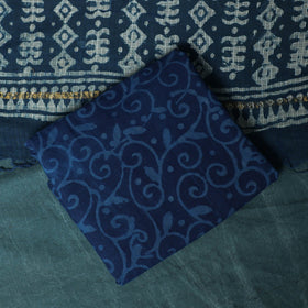 Blue - kota doria cotton hand block indigo bagru print 3pc
