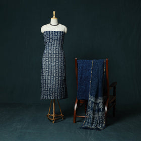 Blue - kota doria cotton hand block indigo bagru print 3pc