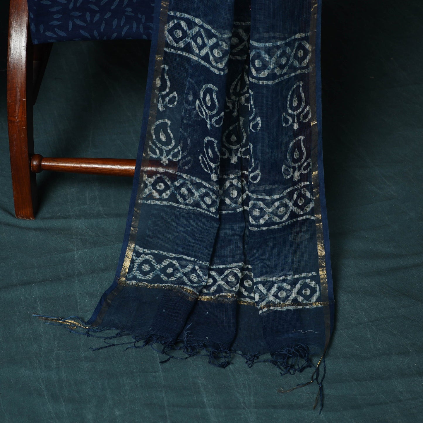 Kota doria cotton hand block indigo bagru print 3pc