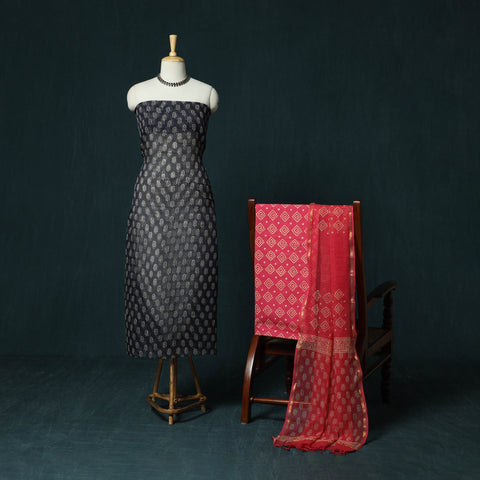 Kota doria cotton hand block jaipur print 3pc unstitched