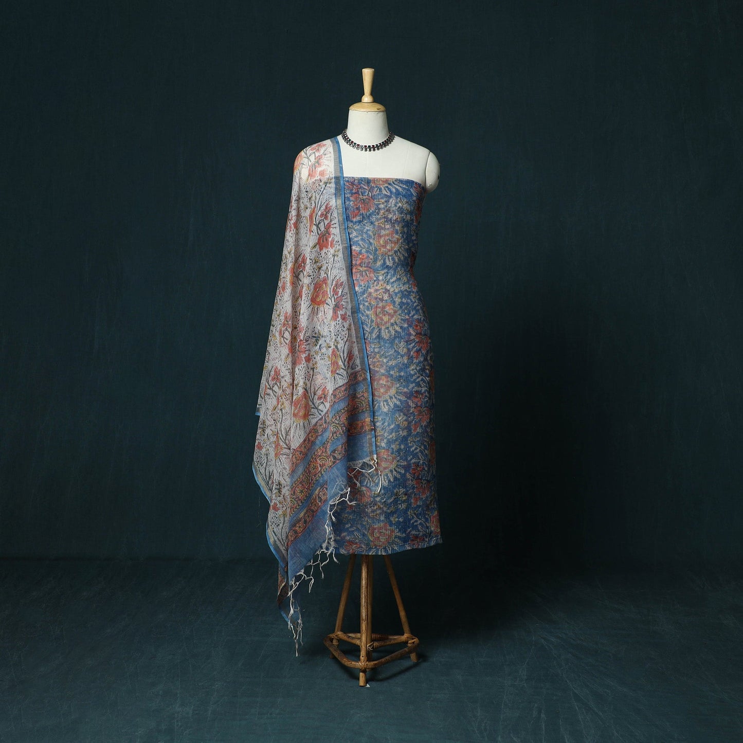 Kota doria cotton hand block sanganeri print 3pc unstitched