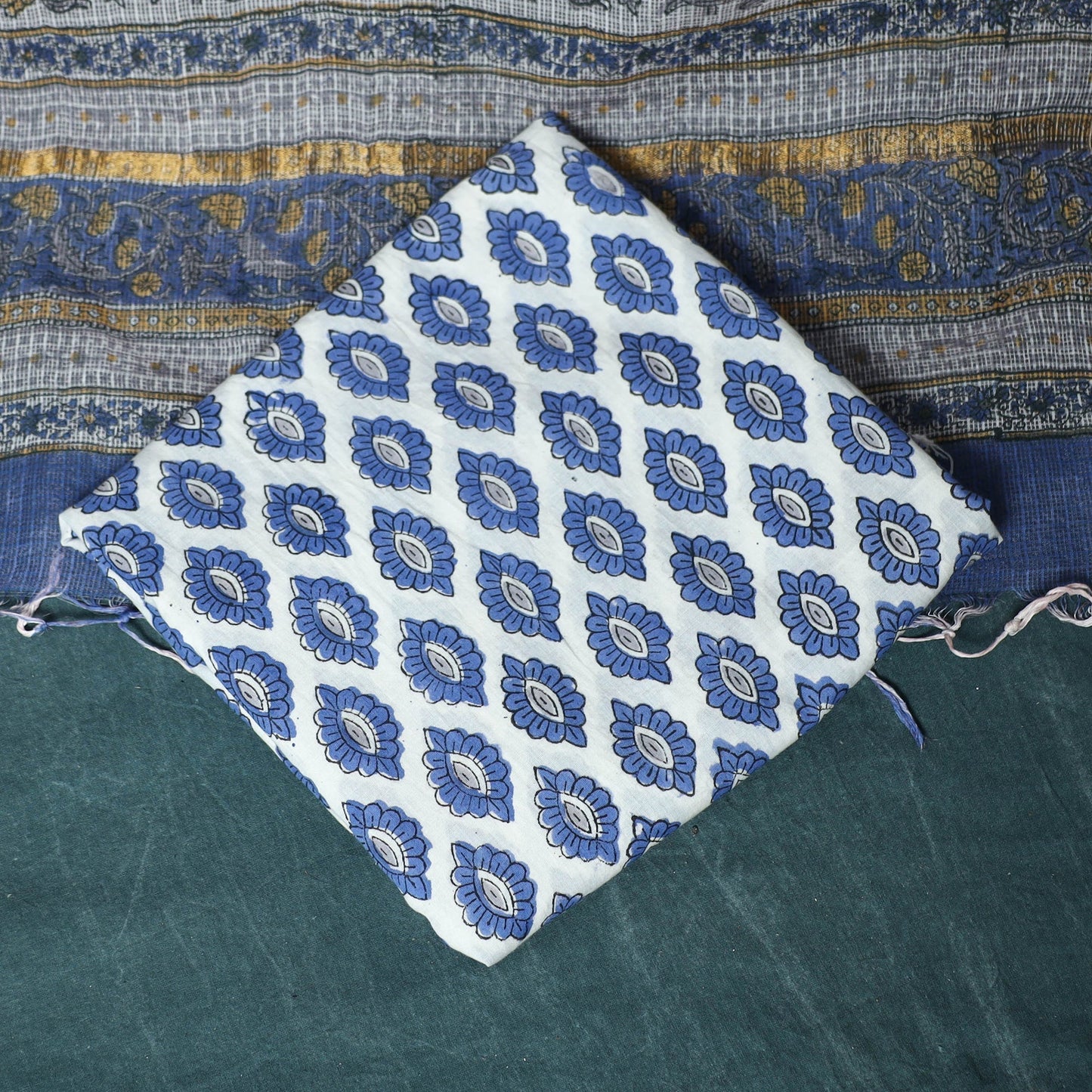 Kota doria cotton hand block sanganeri print 3pc unstitched