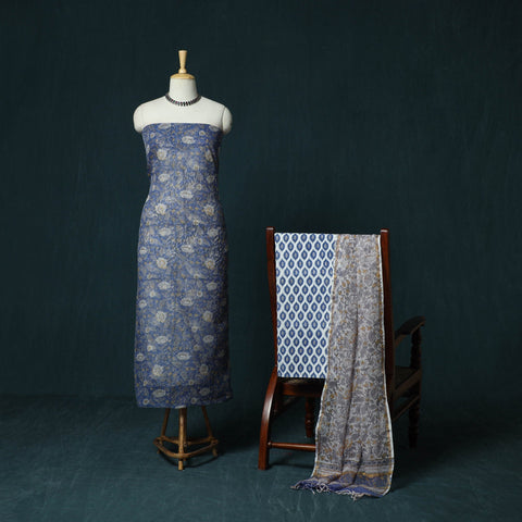 Kota doria cotton hand block sanganeri print 3pc unstitched