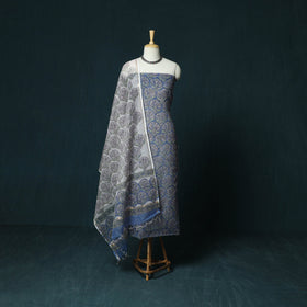 Kota doria cotton hand block sanganeri print 3pc unstitched