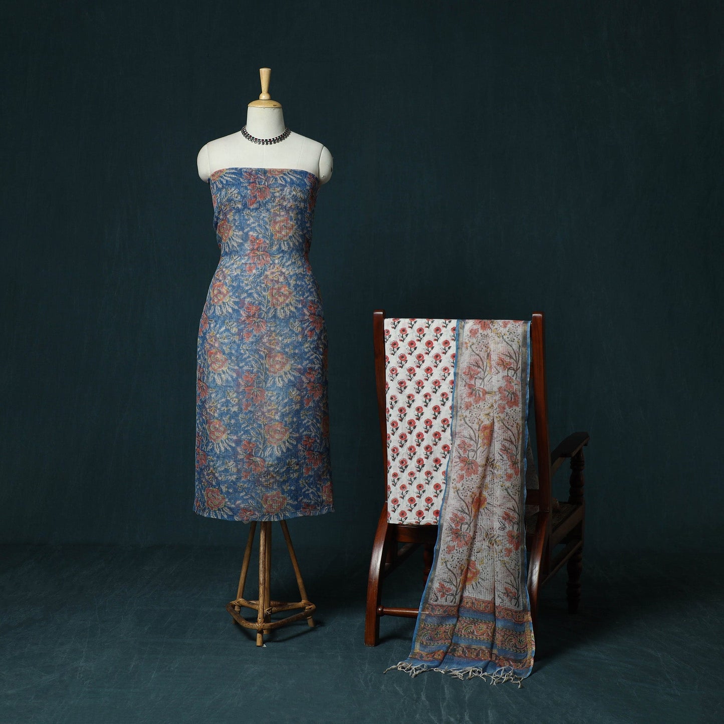 Kota doria cotton hand block sanganeri print 3pc unstitched