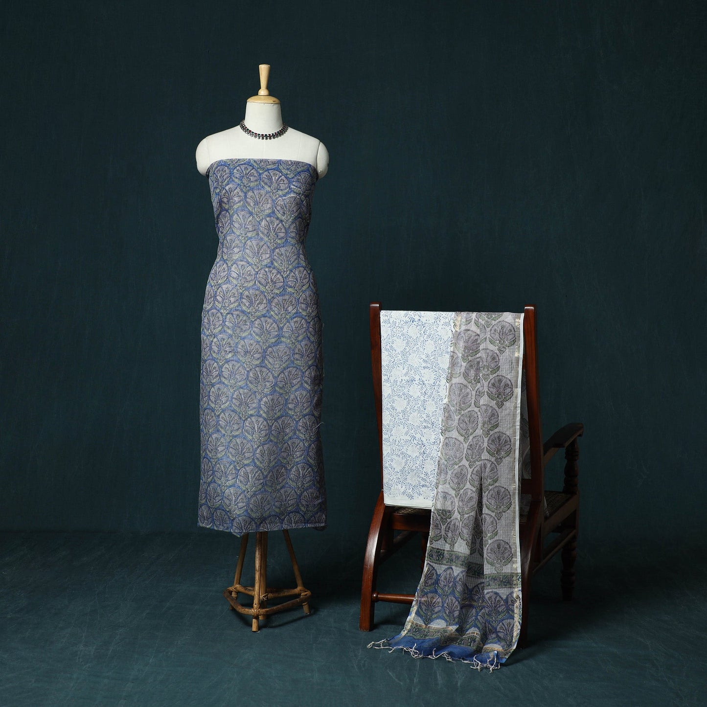 Kota doria cotton hand block sanganeri print 3pc unstitched