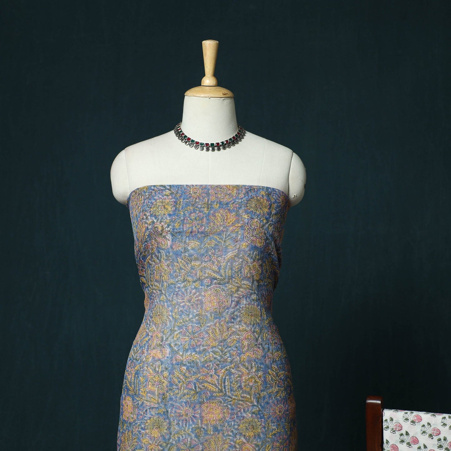 Kota doria cotton hand block sanganeri print 3pc unstitched