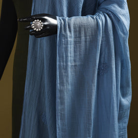 Blue - kota doria cotton hand embroidered lucknowi