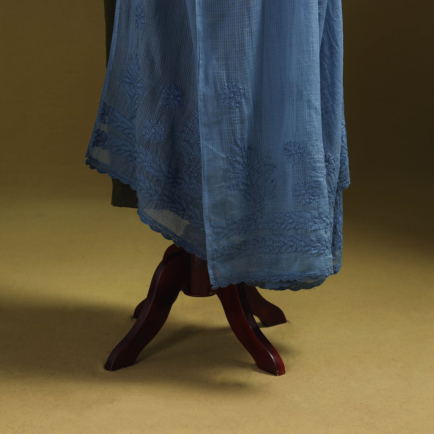 Blue - kota doria cotton hand embroidered lucknowi