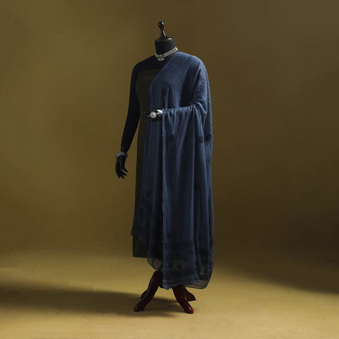 Blue - kota doria cotton hand embroidered lucknowi