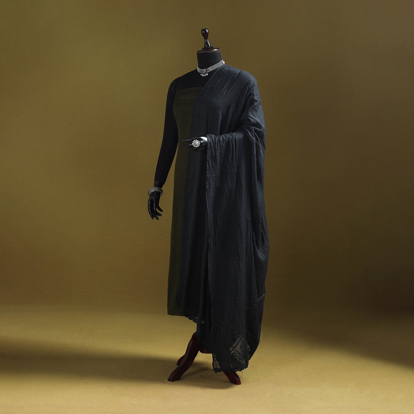 Blue - kota doria cotton hand embroidered lucknowi