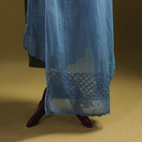 Blue - kota doria cotton hand embroidered lucknowi