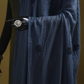 Blue - kota doria cotton hand embroidered lucknowi