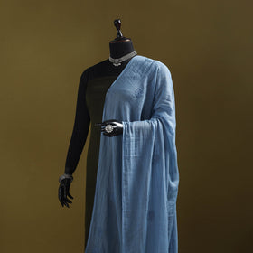 Blue - kota doria cotton hand embroidered lucknowi