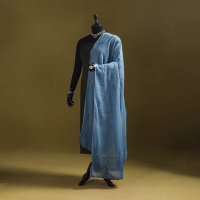 Blue - kota doria cotton hand embroidered lucknowi